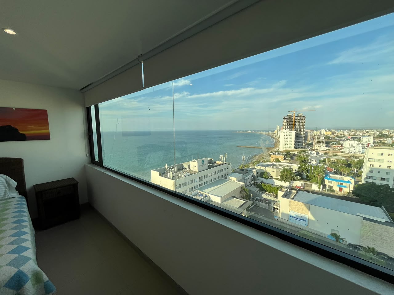 Bedroom window with panoramic views of the Manta coastline and Pacific Ocean
